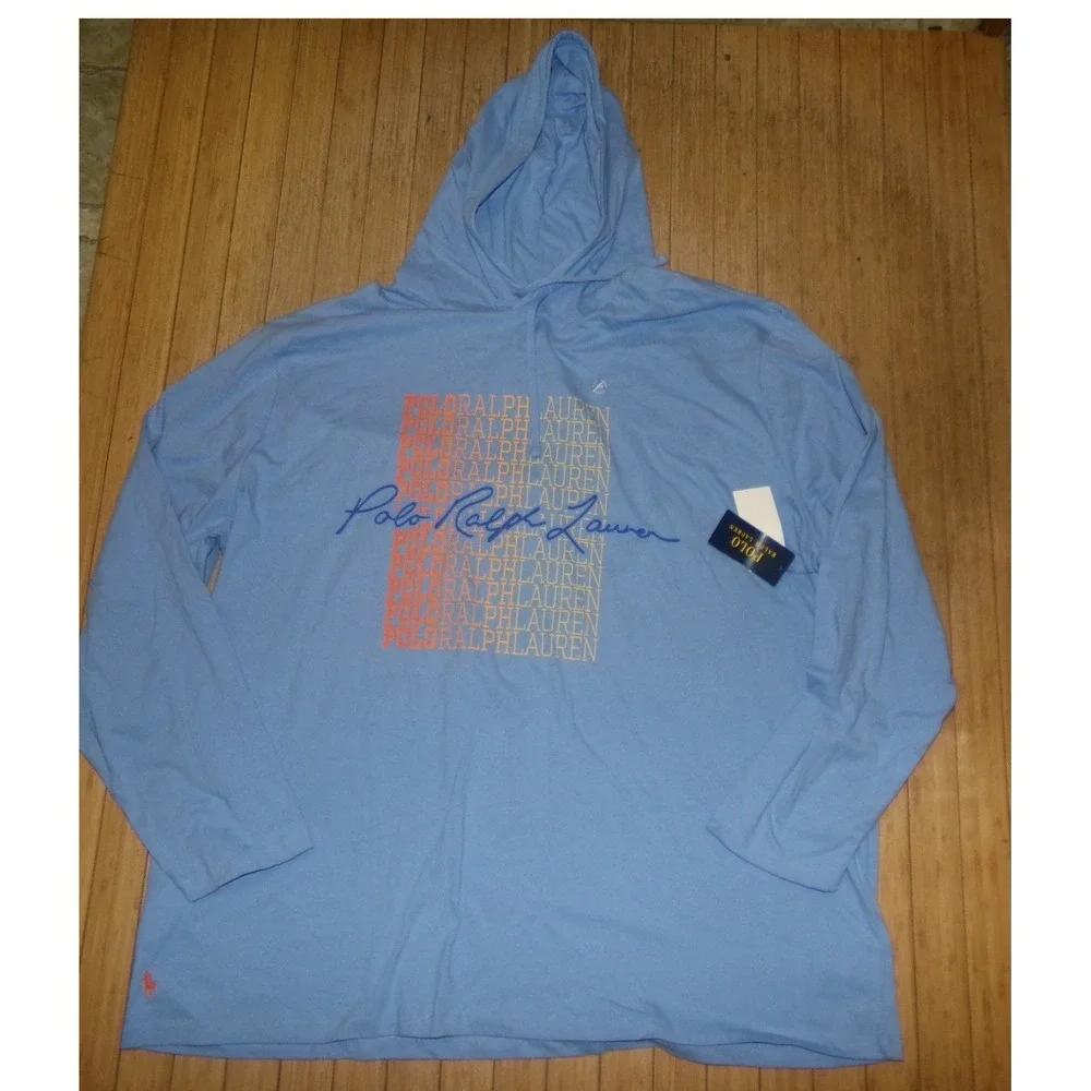 Polo Ralph Lauren Mens 3X Big Blue Graphic Hooded T-Shirt Long Sleeve Hoodie NWT